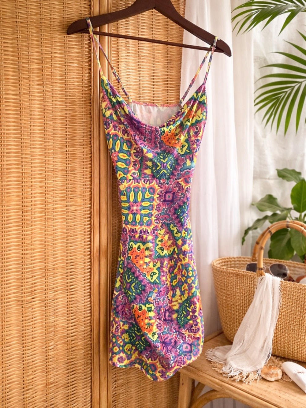 Floral Kaleidoscope Cowl Neck Slip Dress